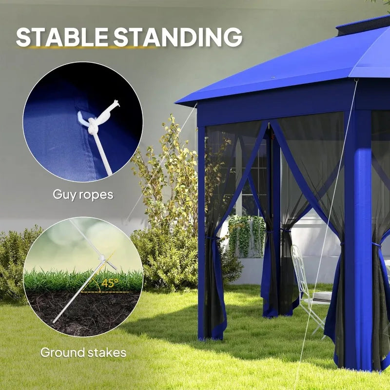 13' x 13' Pop Up Gazebo, Hexagonal Canopy Shelter Tent for Patio Backyard