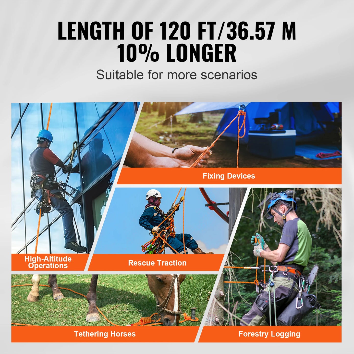 120ft Dual-Weave Polyester Cord 3/8, 1/2in, 48-Strand Multi-Use Rope for Arborist Activities Outdoor Adventures Versatile