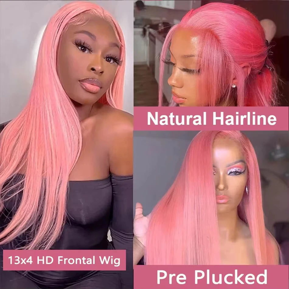 Pink Wig 30 Inch Bone Straight Lace Front Human Hair Wig 13x6 Colored 13x4 Hd Lace Frontal Wigs Brazilian Virgin Hair For Women