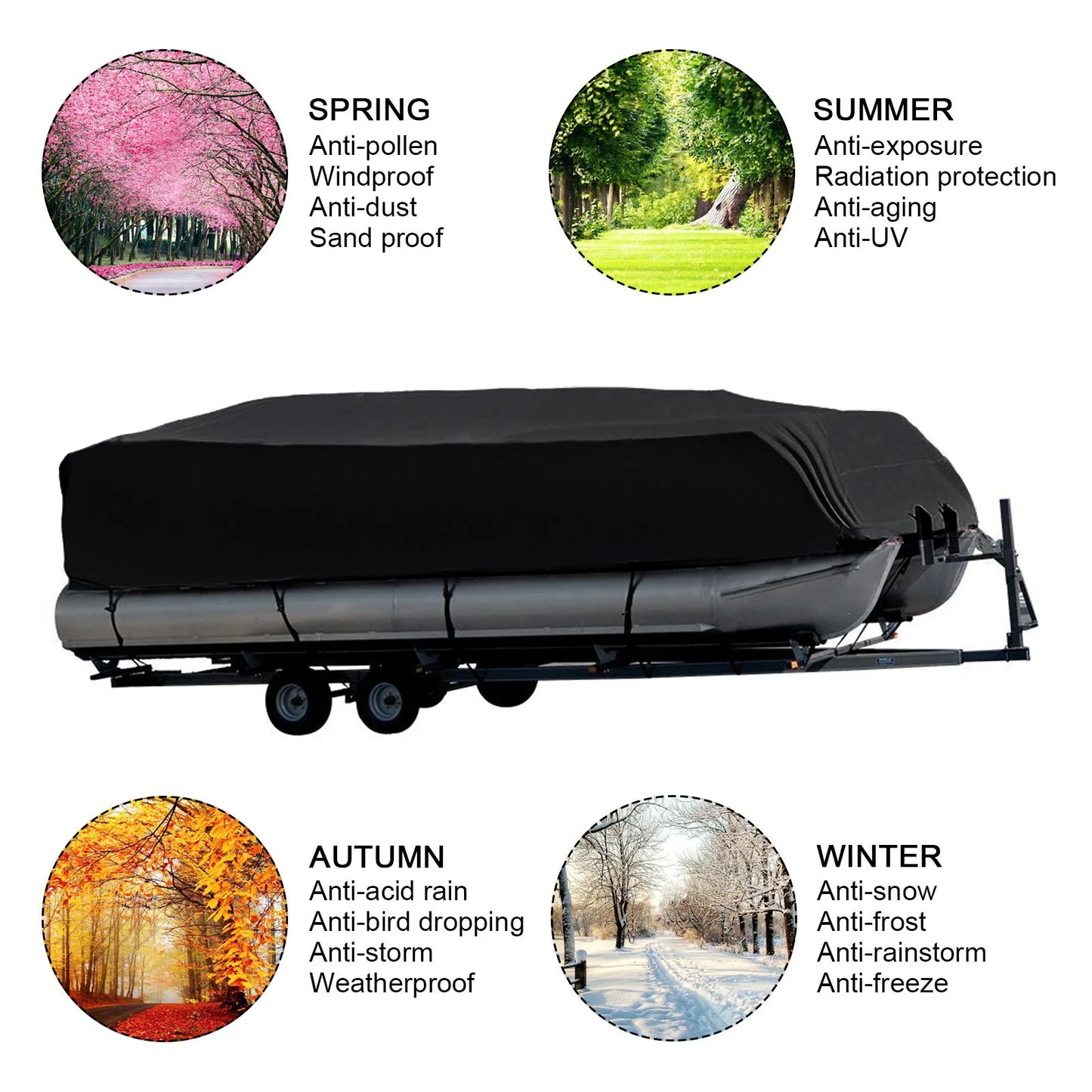 17-24ft Universal Heavy Duty Pontoon Boat Covers 210D Waterproof, Dustproof, Pontoon Boat Cover Coat Protect Rain UV