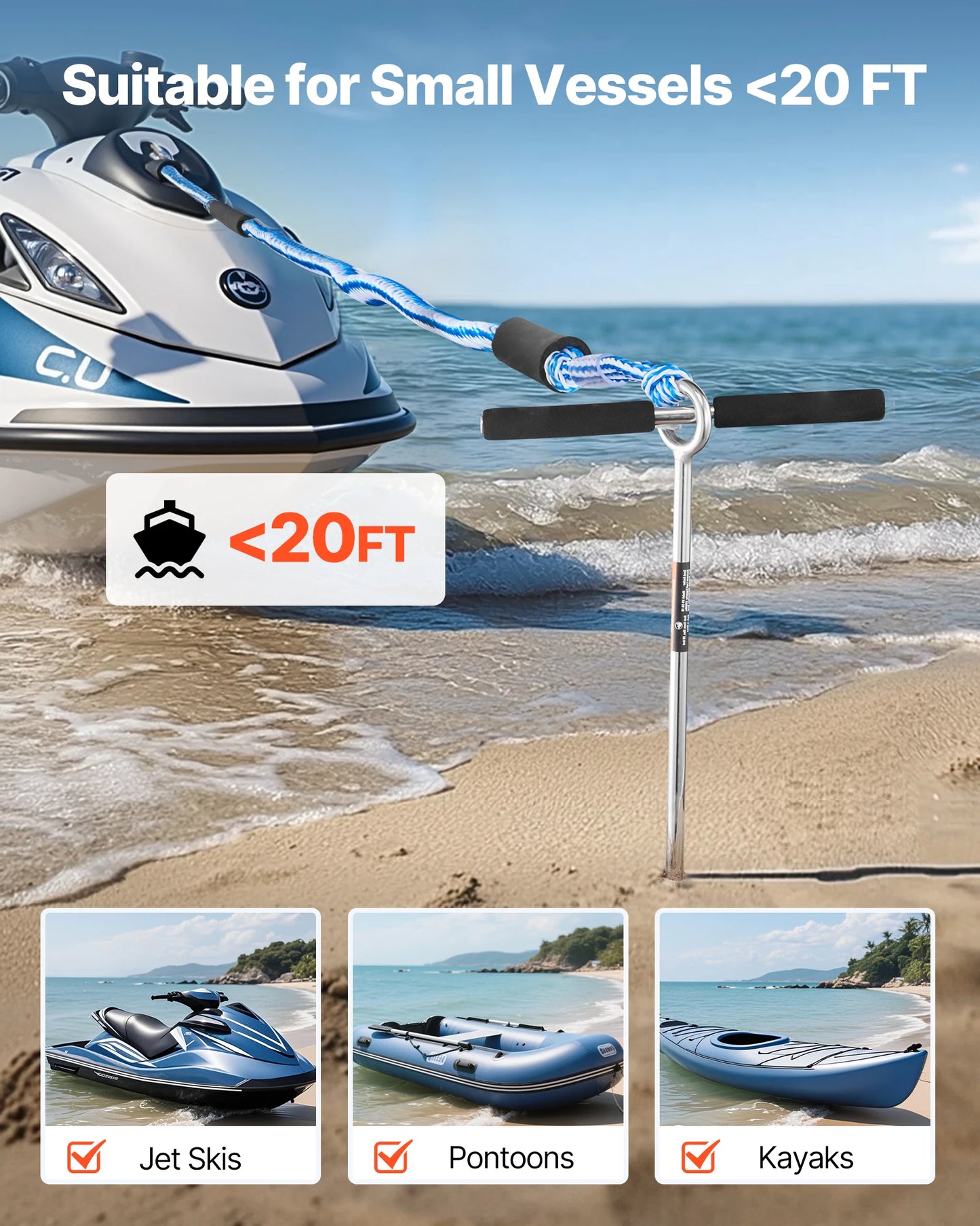 Sand Anchor, 18/36in Stainless Steel Beach Anchor, Sand Boat Anchor with Spiral Blade, Shallow Water Boat Auger Anchor