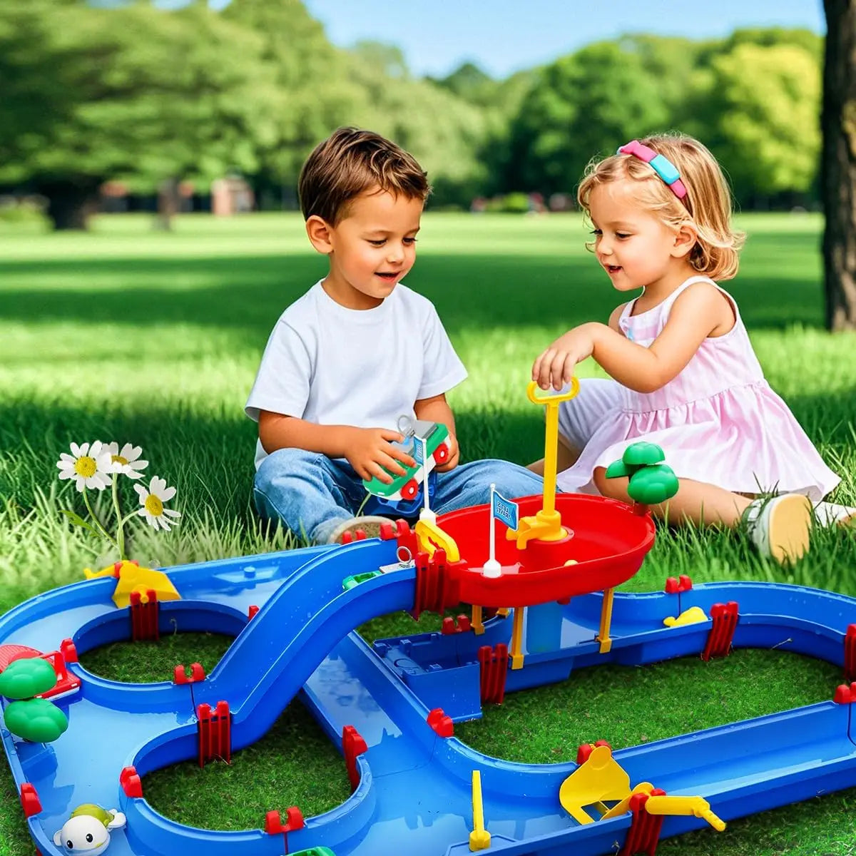 Kids Outdoor Water Table, 2-Tier Toddlers Water Table Playset. Pool Toy with Pump