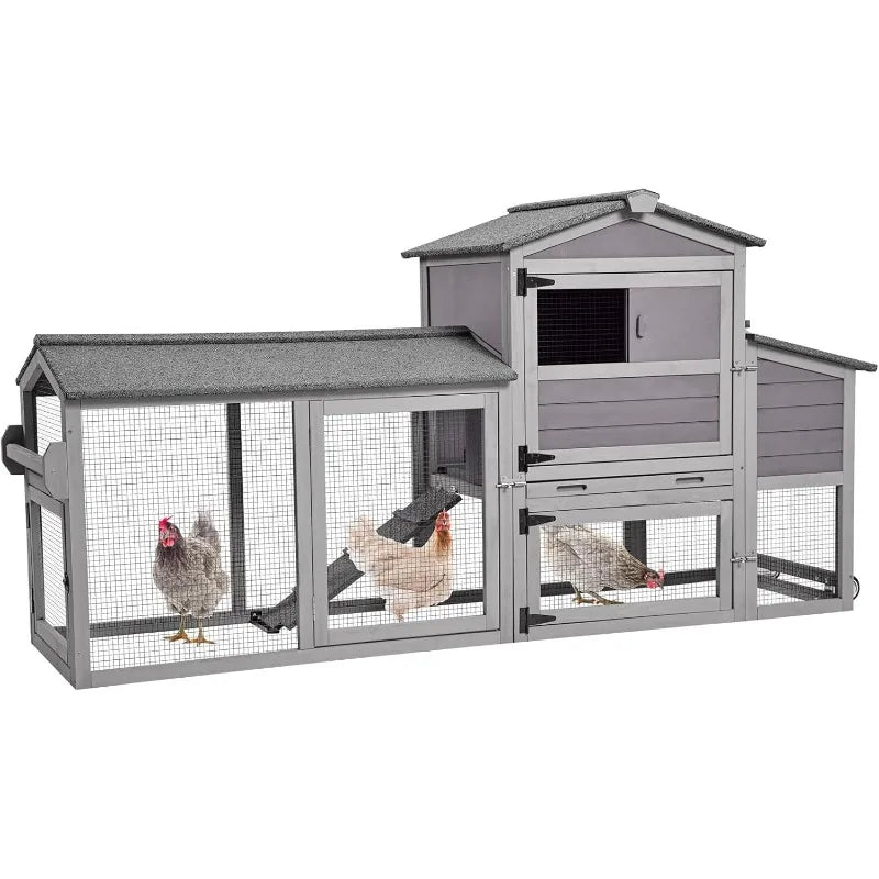 Mobile Chicken Coop with Wheels, Outdoor Hen House Cage with Nesting Box, Leakproof Pull Out Tray