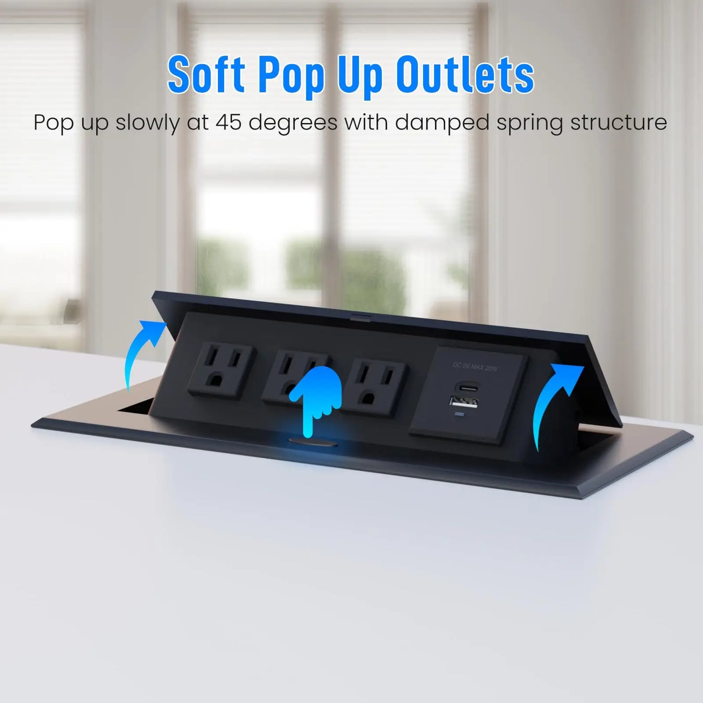 Conference Table Power Outlet  Type-C Fast Charging Pop Up Table Hub Connection Box with 3AC Outlets and USB Port