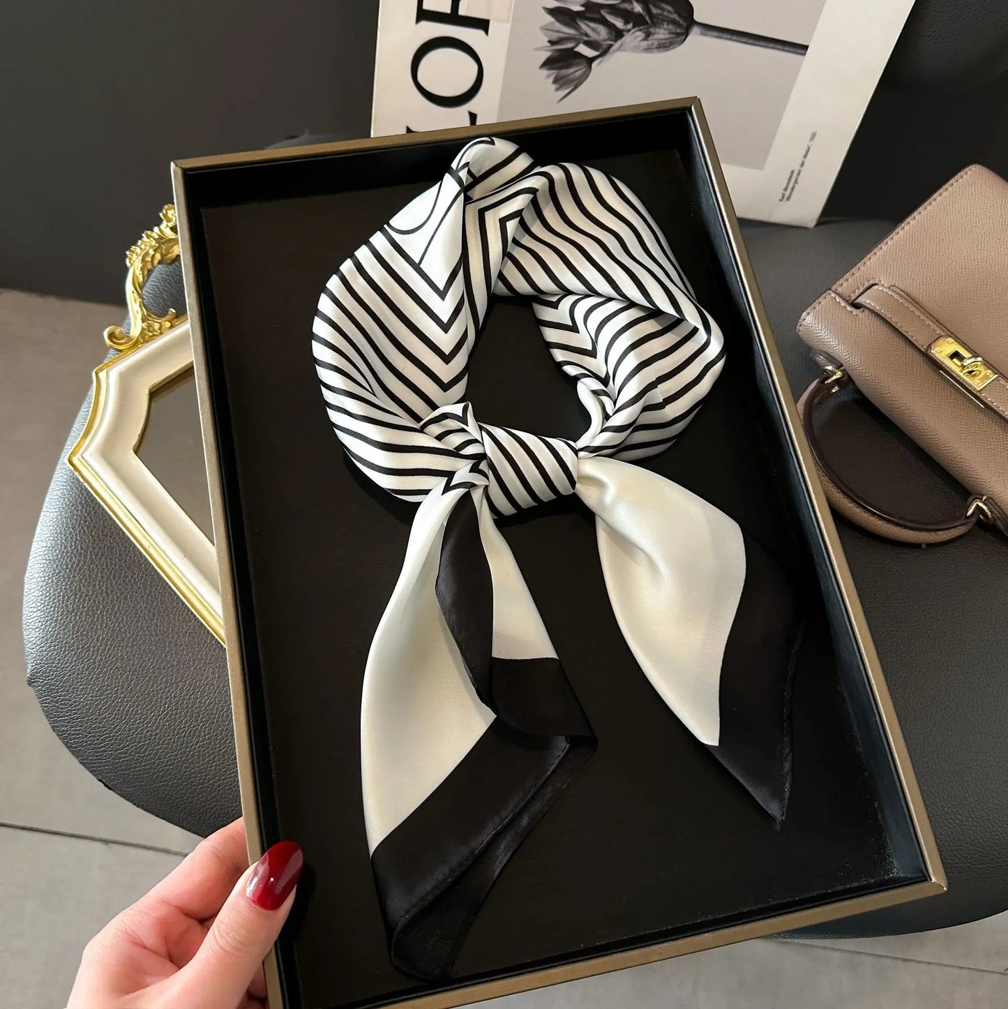 Luxury Brand Women, Men Print Square Scarf. Soft Satin Silk-like, Small Neck Scarf Stylish Casual Headscarf
