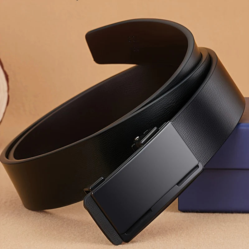 Men's Leather Belt, Black. Metal Rachet Buckle