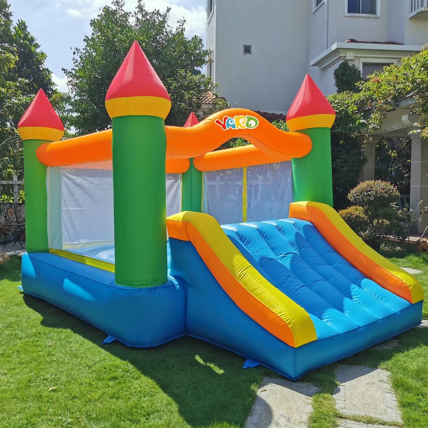 Yard Inflatable Bounce House With Slide, 12*9*8ft Bounce House With Blower For Outdoor Backyard/Indoor