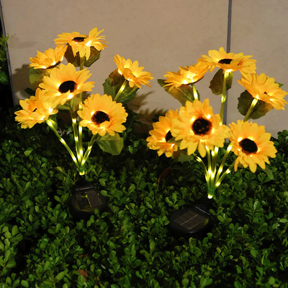 Solar Sunflower Garden Light LED Outdoor Decorative Stake Light Auto On/Off Landscape Light 6 Head for Pathway Walkway Decor