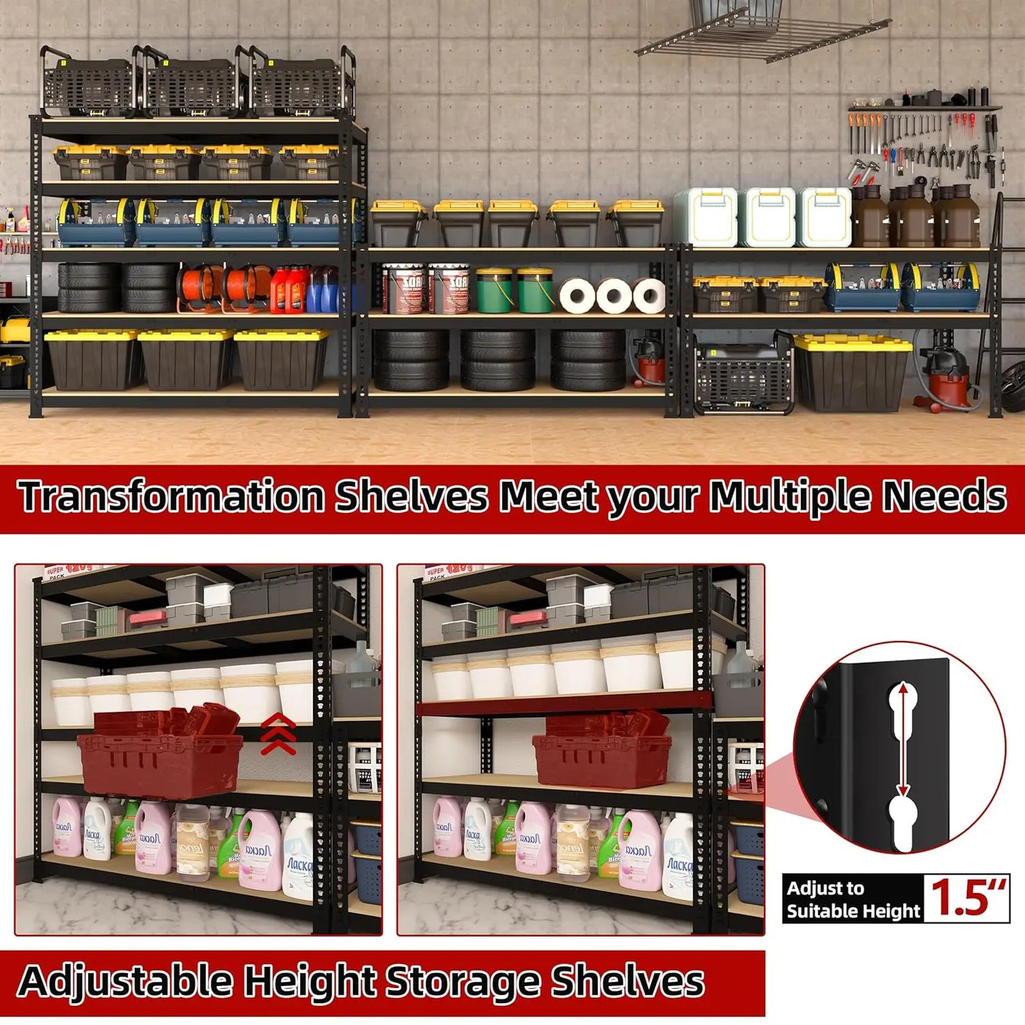 48" W Metal Garage Shelving 5-Tier Adjustable Heavy Duty Storage Unit for Warehouse Pantry Closet Kitchen, Customized
