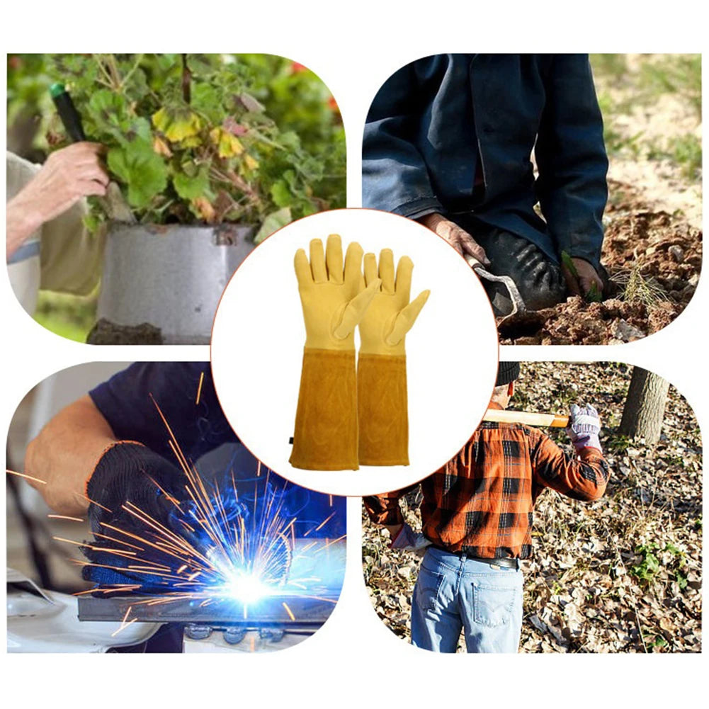 1 Pair Long Thorn Proof Rose Pruning Gloves with Forearm Protection Leather Gardening Gloves