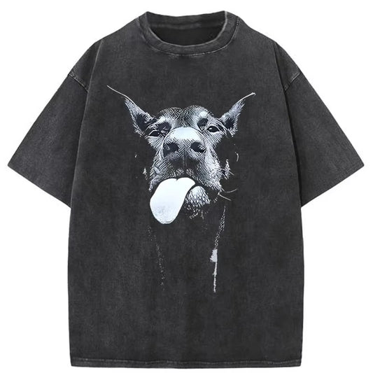 Unisex Printed Dog T-Shirt, Washed Oversized T shirt