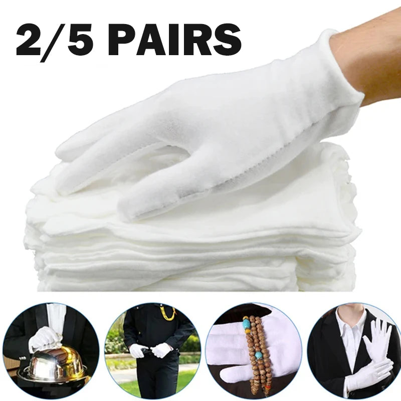 Men's and Women's Etiquette White Cotton Gloves. Waiter, Driver, Jewelry Worker Finger Gloves