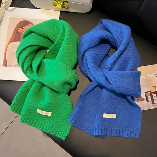 Knitted Scarf, Women's, Men's 100% Wool Winter Scarfs. Bright Solid Color Design, Thick Soft Cashmere Shaw