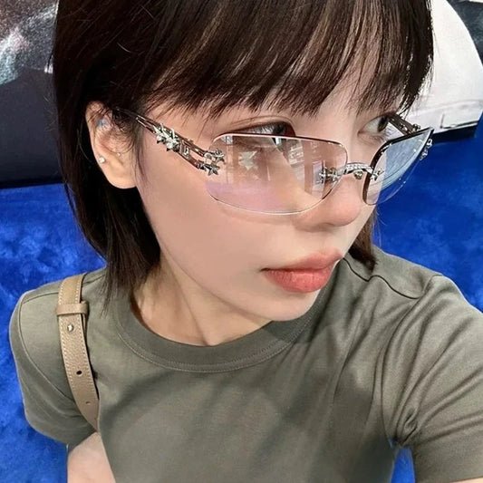 Fashion Rimless Square Sunglasses for Women. Luxury Brand Designer Sun Glasses, UV400