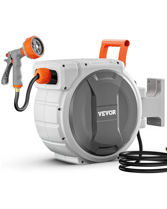 Retractable Garden Hose Reel, Wall Mounted Hose Reel, Heavy Duty Reel with 9 Patterns Nozzle Swivel Bracket