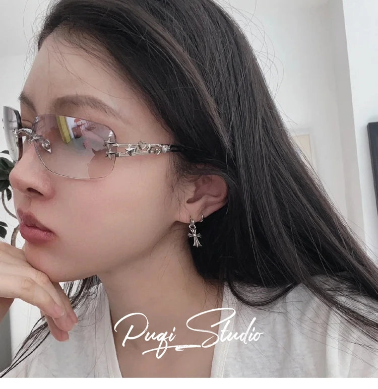 Fashion Rimless Square Sunglasses for Women. Luxury Brand Designer Sun Glasses, UV400