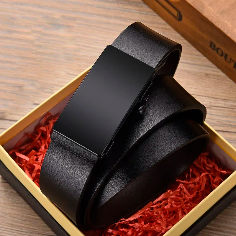 Men's Leather Belt, Black. Metal Rachet Buckle