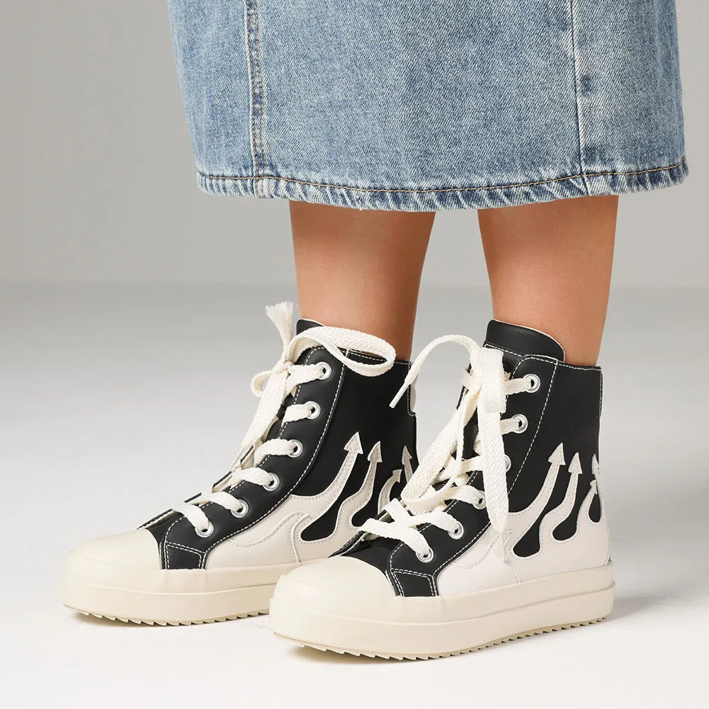 Women's Lace-up Platform Ankle Boots Fashion Flame Mixed Colors Thick Bottom Casual Comfortable Sporty