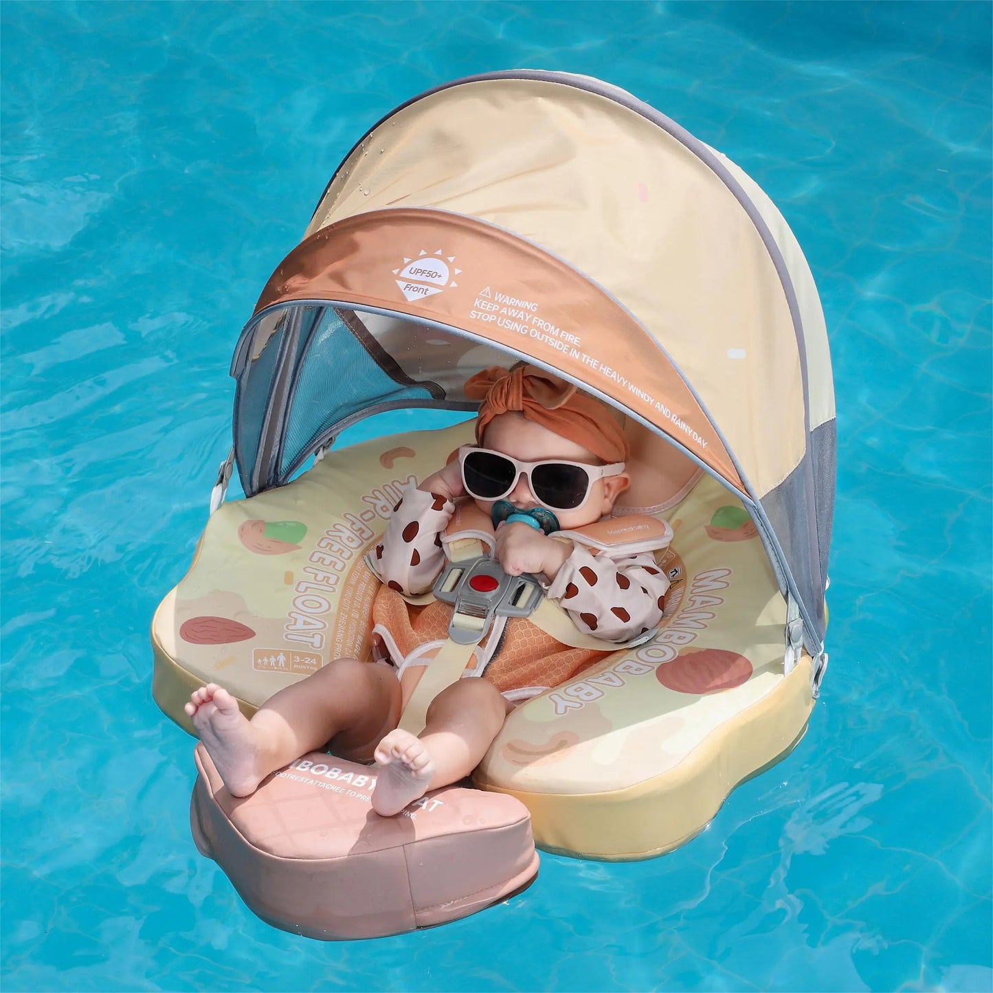 Mambobaby Baby Float Non-Inflatable Baby Pool Float with Canopy Upgraded Baby Swimming Floats 3-24 Months
