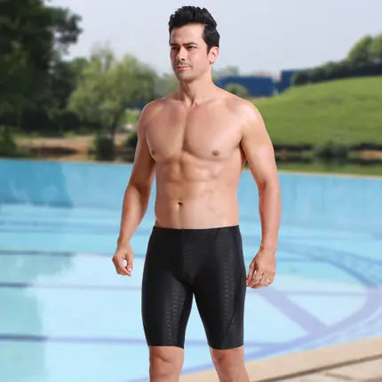 Men Shark Skin Water Repellent Professional Competitive Swimming Trunks