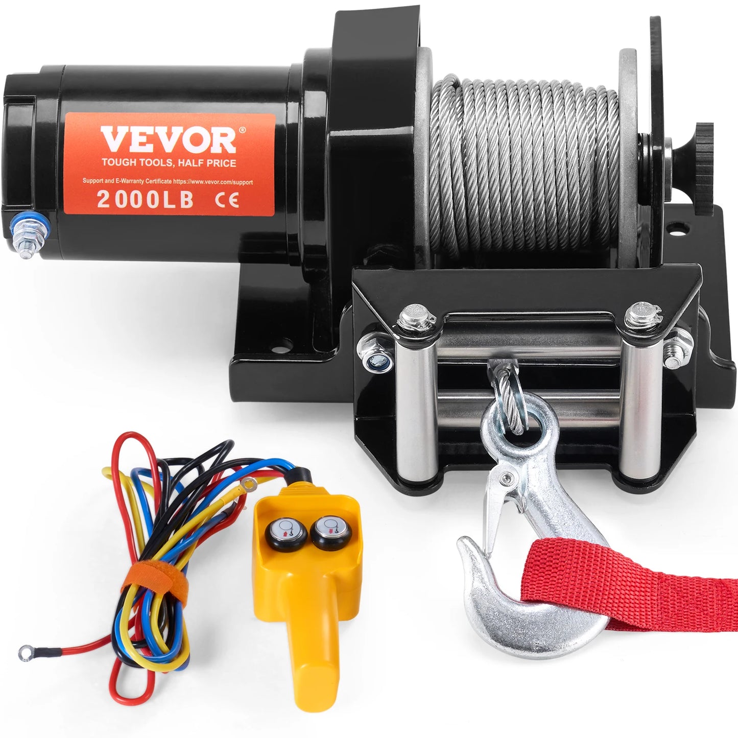 2000lbs Electric Car Winch, ATV/UTV Steel Cable Winch with Wired Remote Control for Towing, Off-Road Vehicle