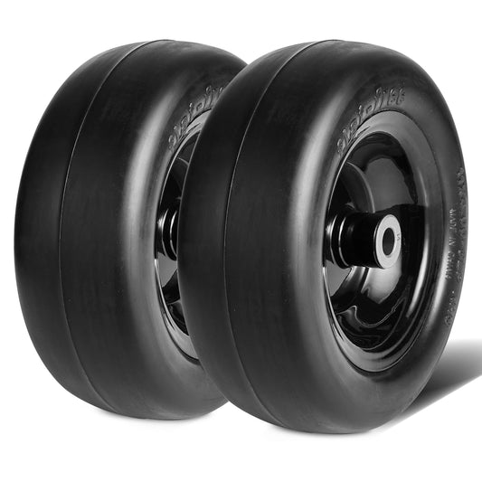 Tubeless Mower Wheels, Pair of Flat-Free PU Tires on Rims 3.4" Hub 3/4" Bushing Suitable for Riding Mower & Lawn Tractor