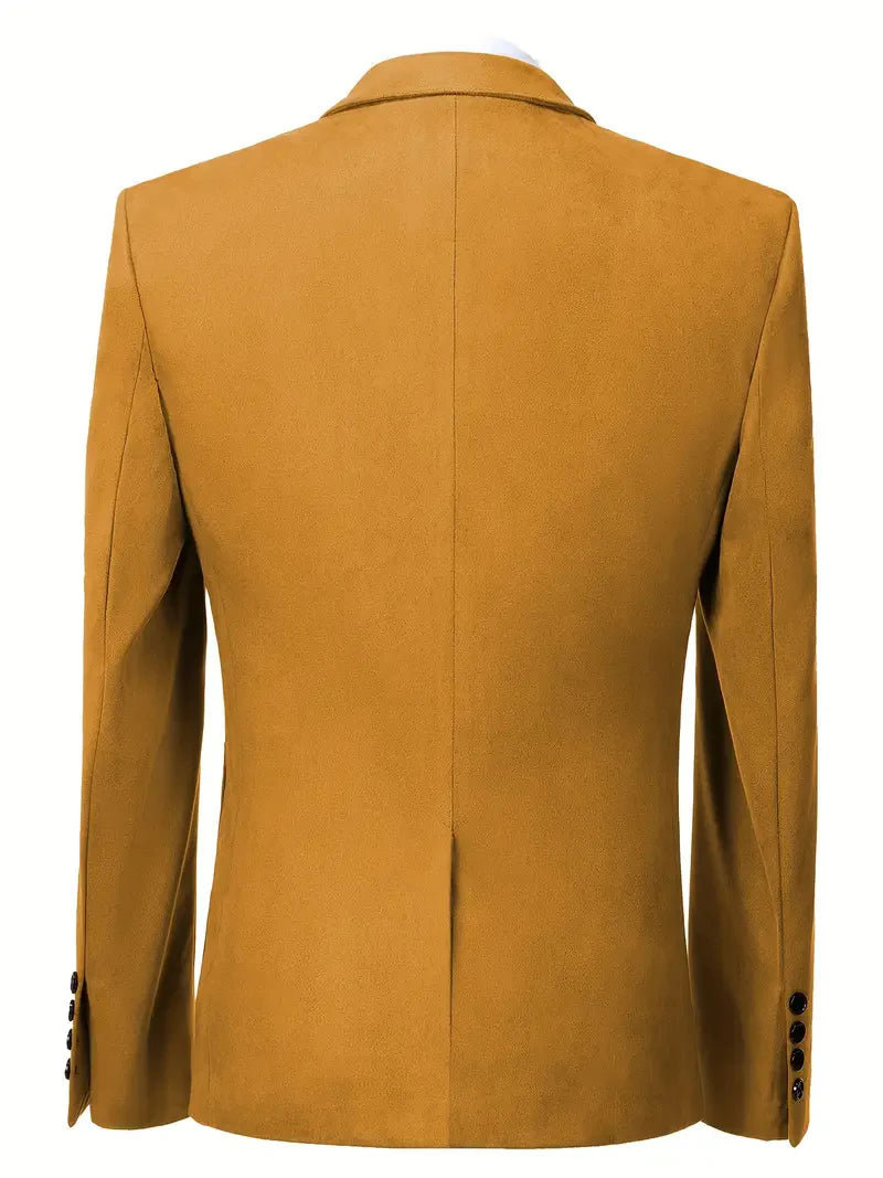 Men's Slim Fit Faux Suedette Blazer with Lapel Collar Long Sleeve