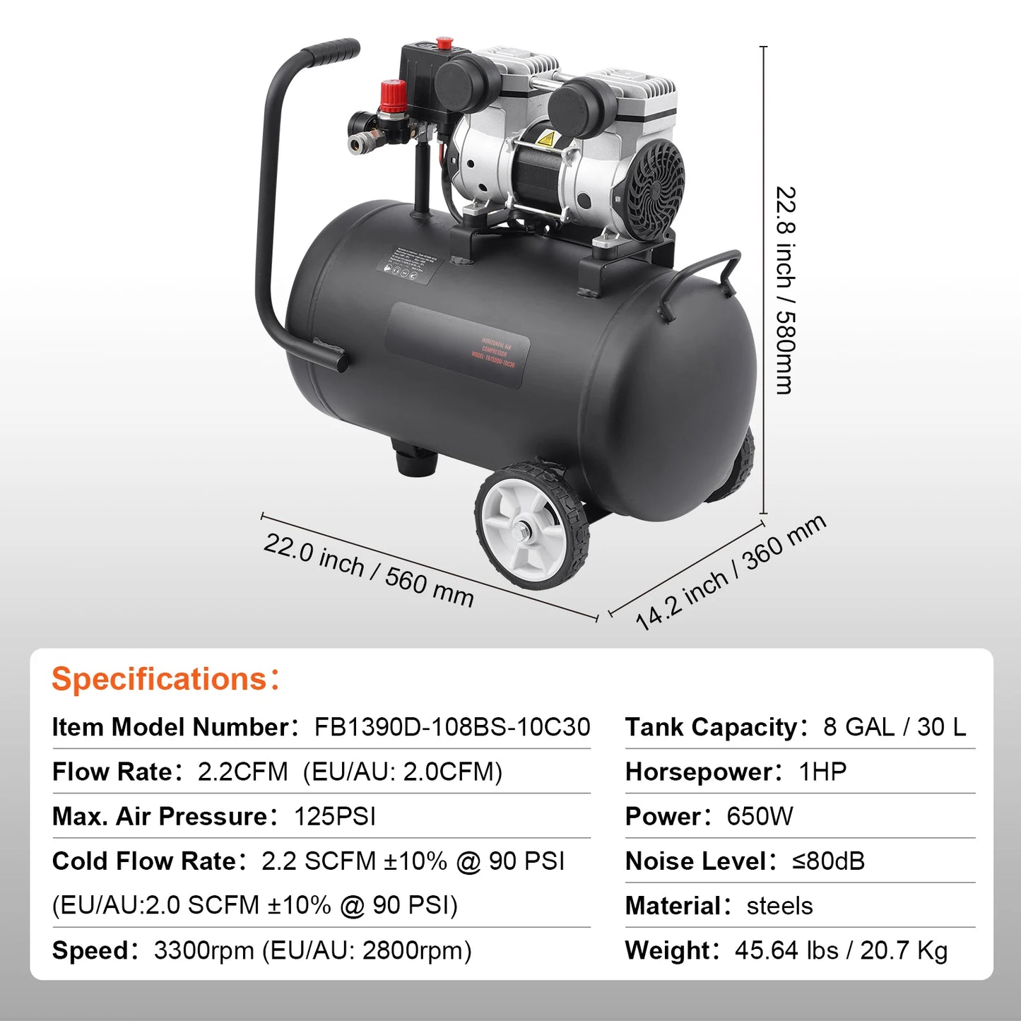 750W/1450W/3000W Oil Free Air Compressor, Portable Compressor