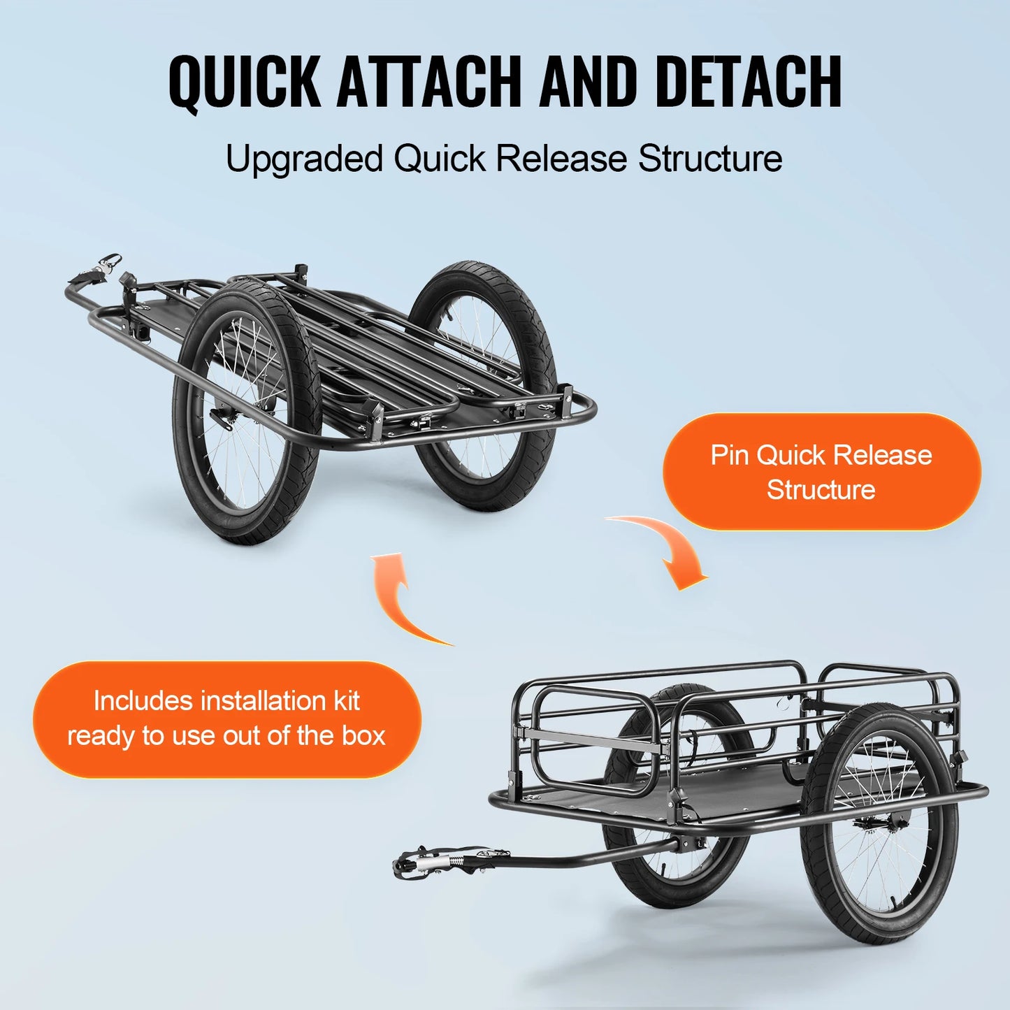 275 lbs Bike Cargo Trailer, Bicycle Wagon Cart. Foldable Compact Storage with Universal Hitch 20" Wheels fits Most Bikes