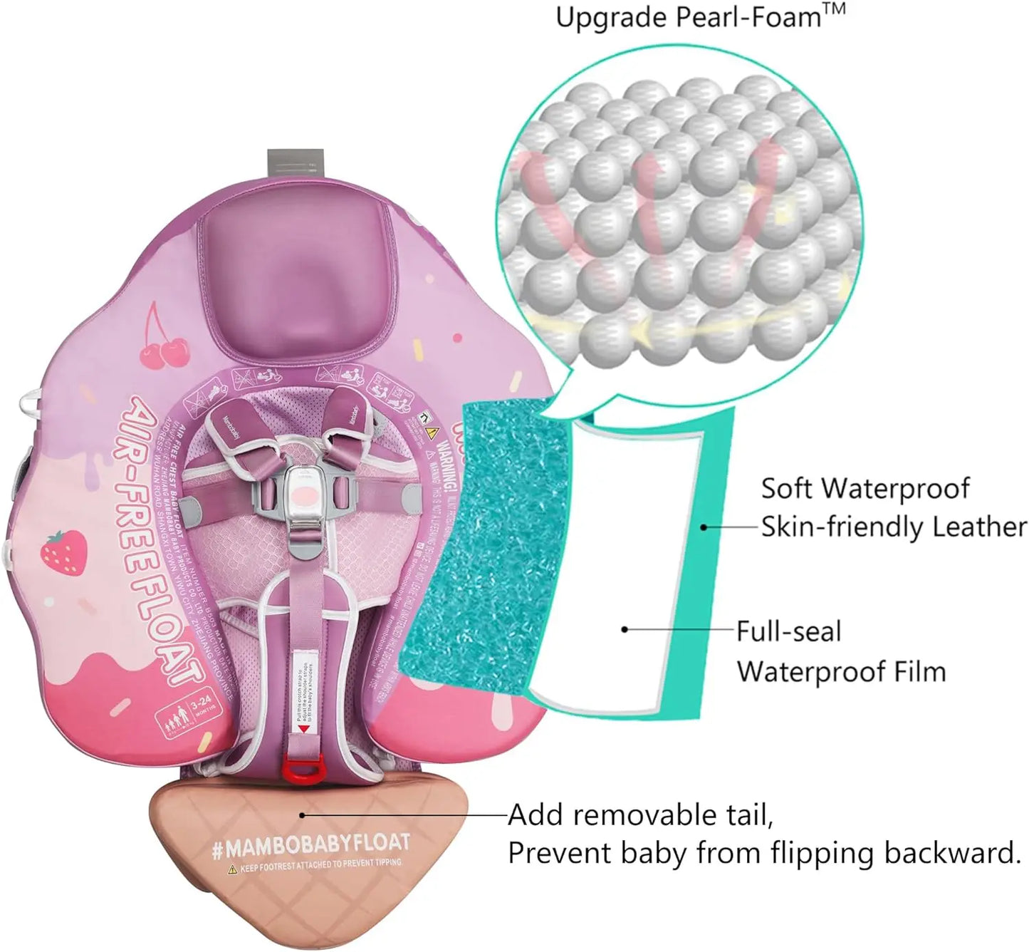Mambobaby Baby Float Non-Inflatable Baby Pool Float with Canopy Upgraded Baby Swimming Floats 3-24 Months