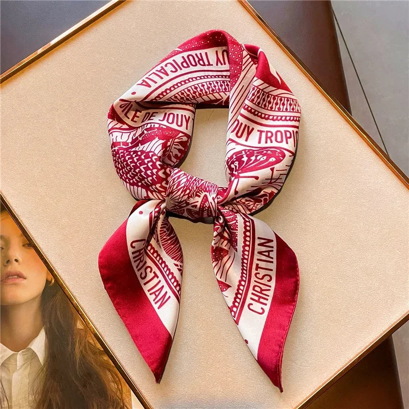 Women's Soft Satin Hair Scarves, Fashion Square Printed, 27" x 27" Designer Scarf Headband. 20 Colors