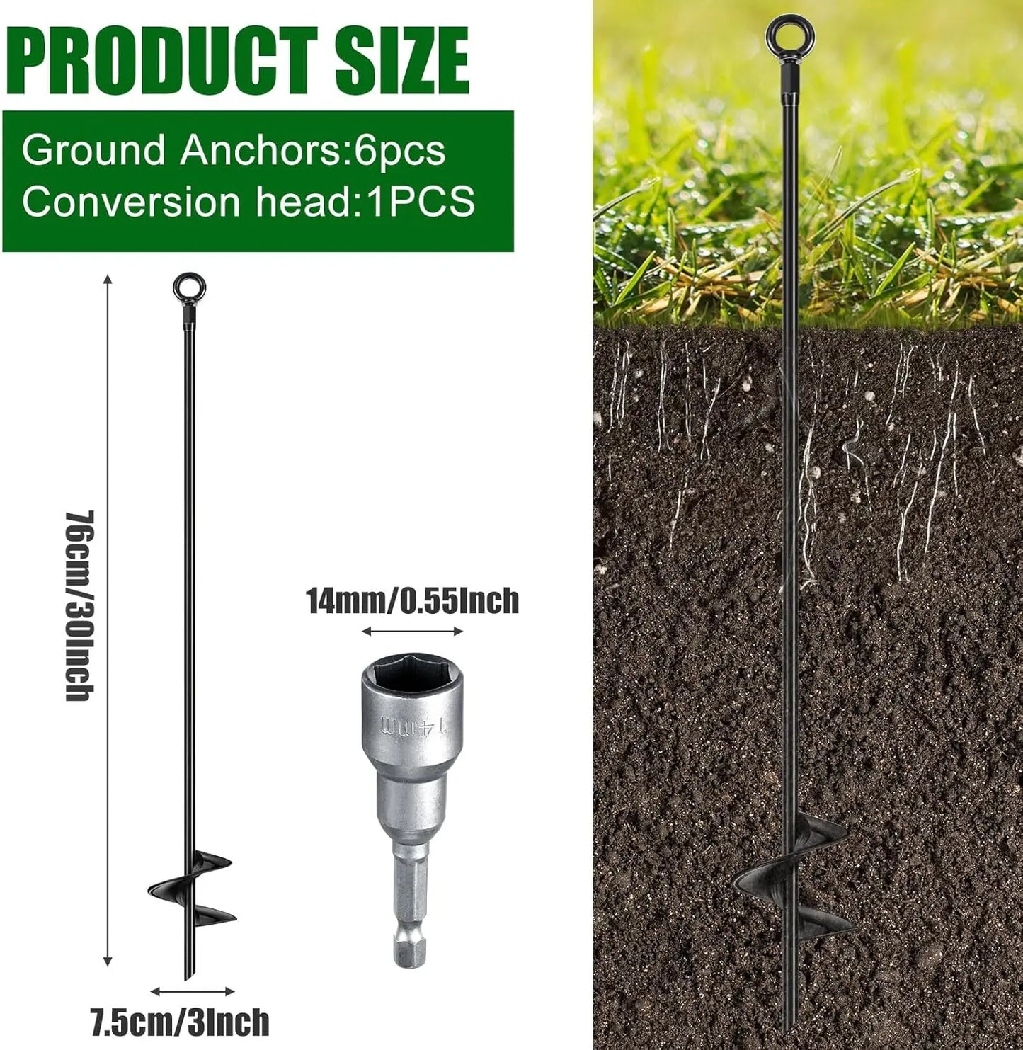 30 Inch Heavy Duty Ground Anchor Spiral Blade, Metal Anchor Stakes Camping, Securing Animals