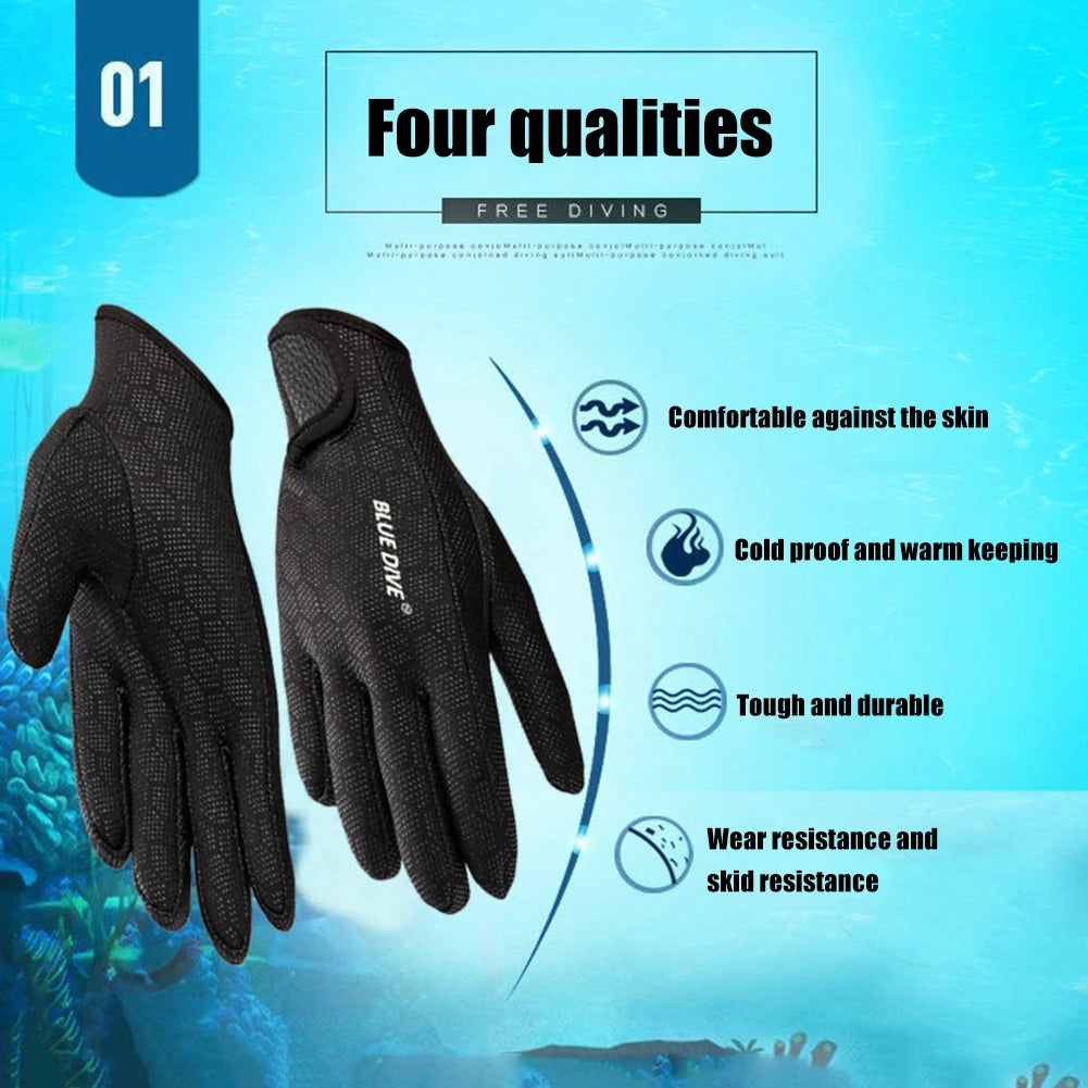 1.5mm Five Finger Warm Wetsuit Winter Gloves, Anti Slip Gloves for Water Sports