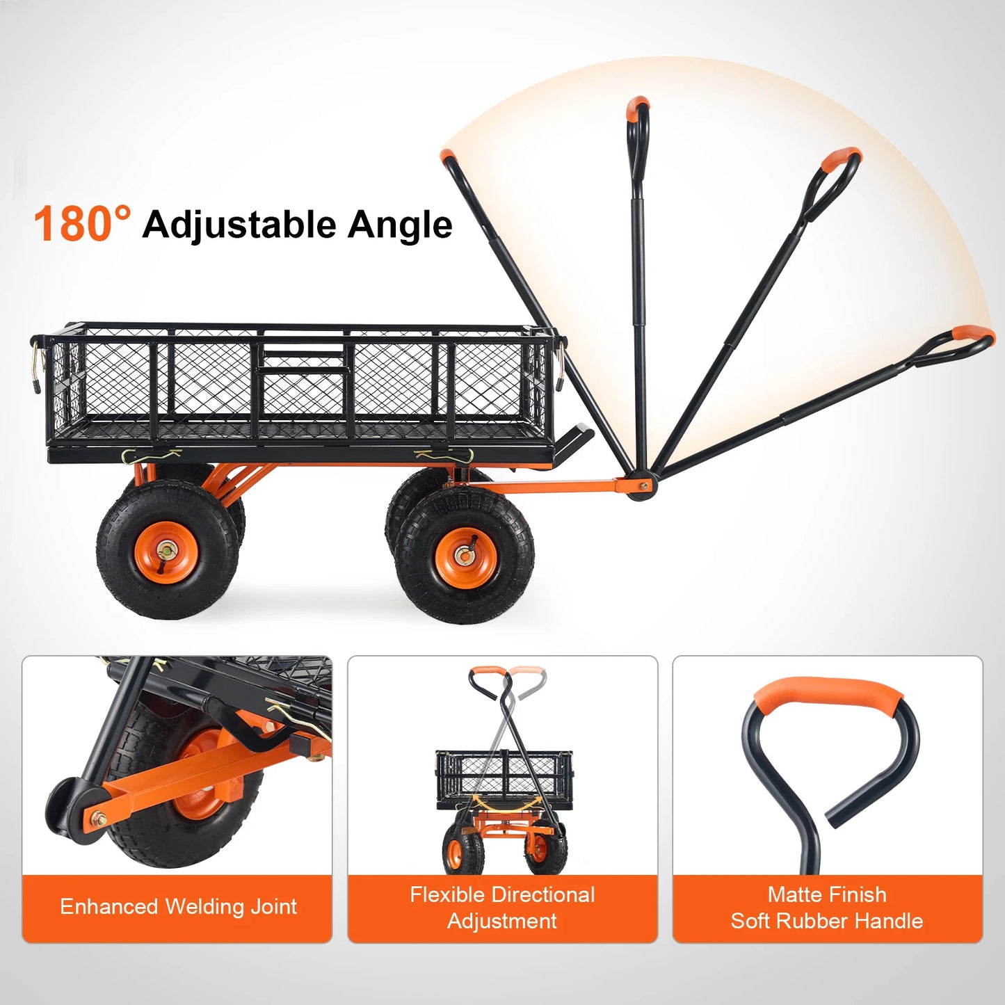 Garden Cart, Sturdy Metal Utility Wagon with Simple Assembly. Versatile Dump Cart Wheelbarrow with 400/880lbs Capacity