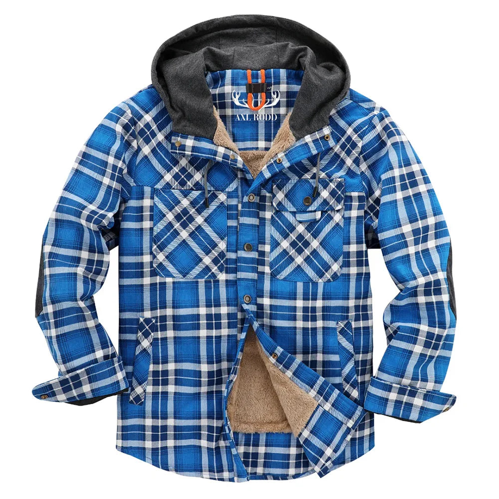 Men's Jackets Winter Hooded Warm Plaid Work Flannel Snap Sherpa Lined