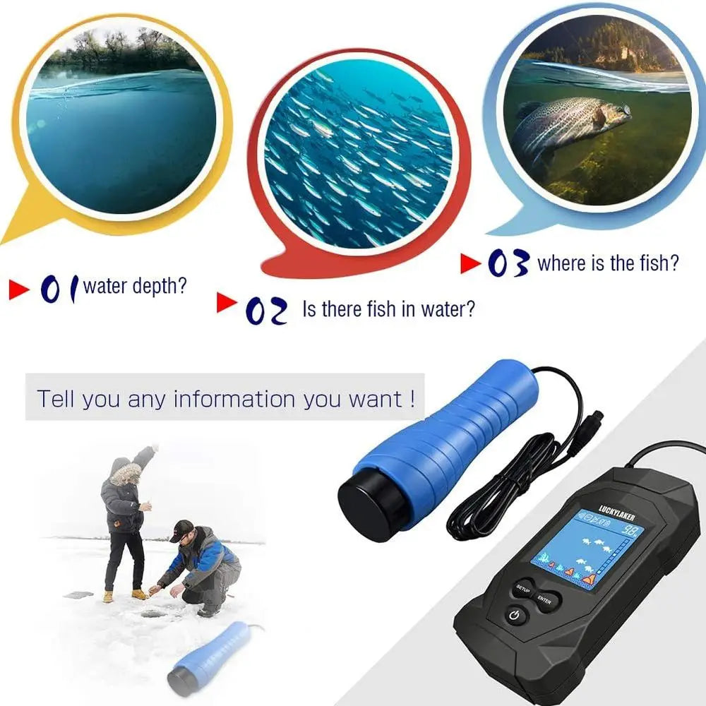 Handheld Fish Finder, Sonar Portable Wired with Transducer, LCD Monitor