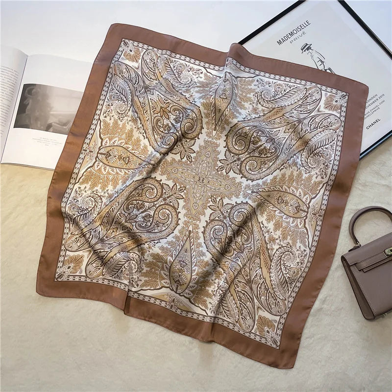 Vintage Paisley Printed Bandana Scarf, Lightweight Soft Satin. Stylish Versatile Neck Scarf For Women