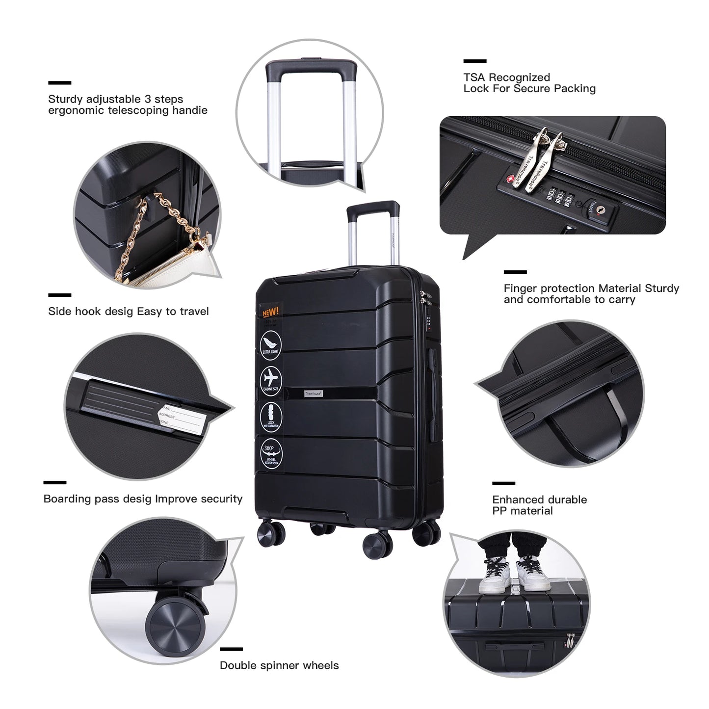 Hard shell Suitcase Spinner Wheels Luggage Set Lightweight With TSA Lock, 3-Piece Set (20/24/28)