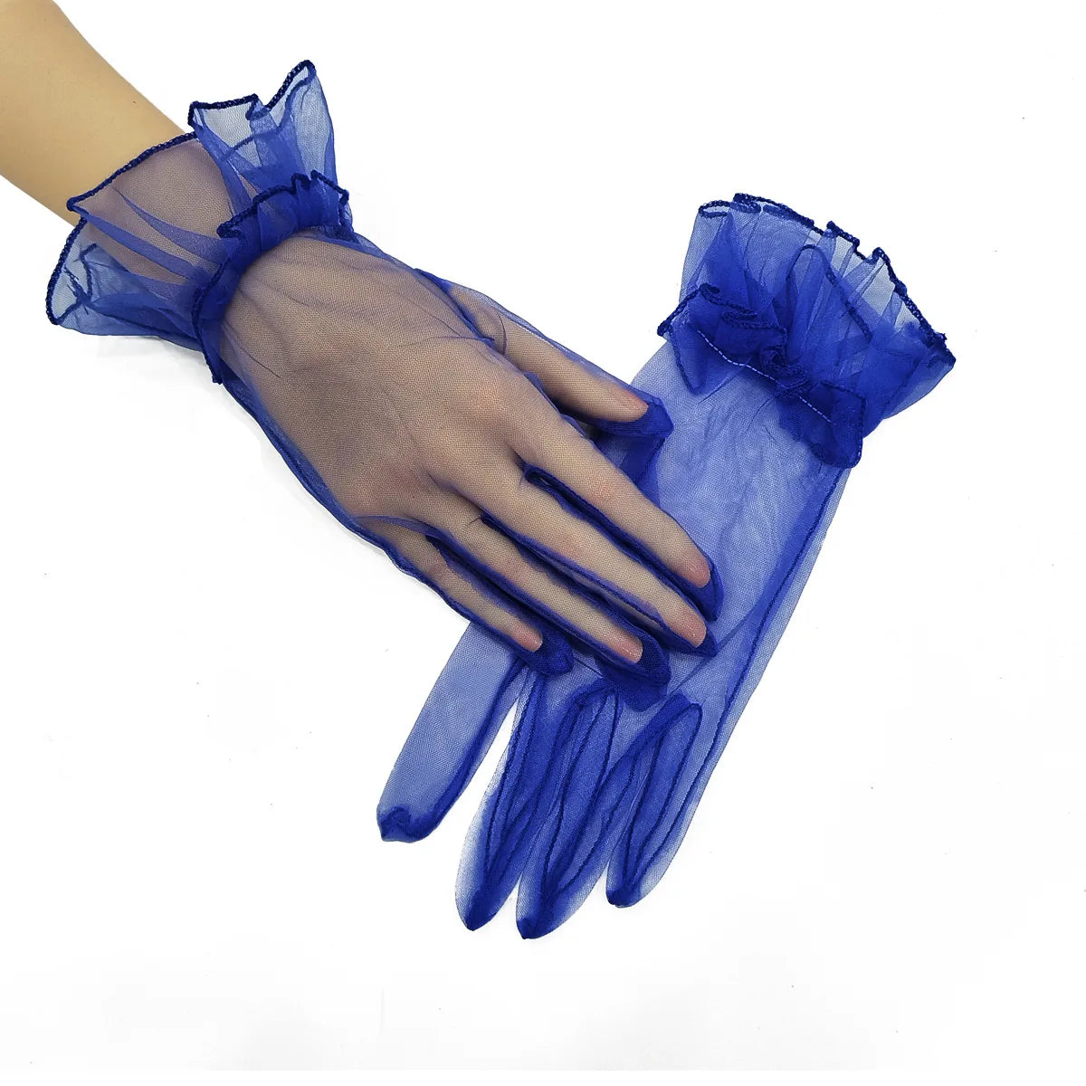 Women Short  Gloves, Summer Wedding White Black Elegant Gloves. Stretchy Lace Full Finger Mesh Transparent