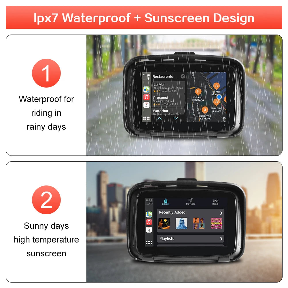 ROAD TOP Waterproof Outdoor Wireless Android Monitor for Motorcycle Navigation, Bluetooth