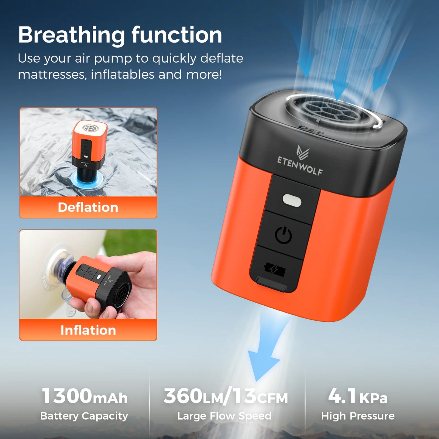 Electric rechargeable Air Pump 2600mAh Camping Light Outdoor Pump for Air Mattress Pool Floats Sleeping Pads