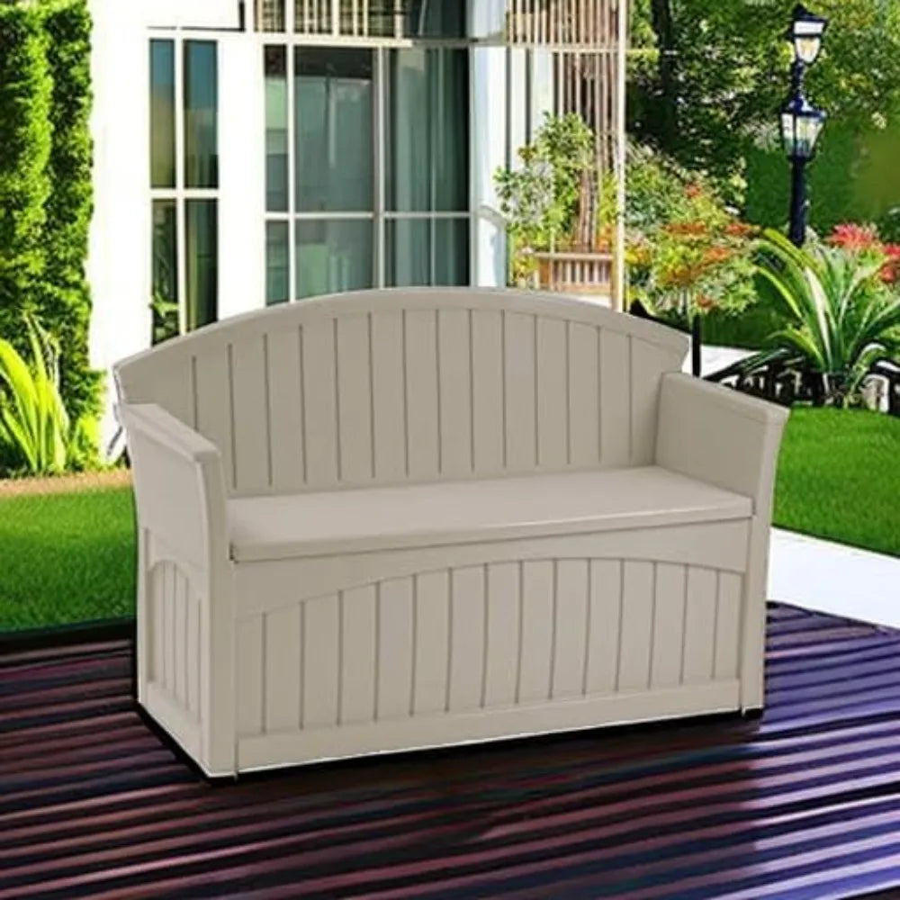 50 Gallon Patio Bench with Storage - Decorative Resin Outdoor Patio Bench for Deck, Patio, Garden, Backyard