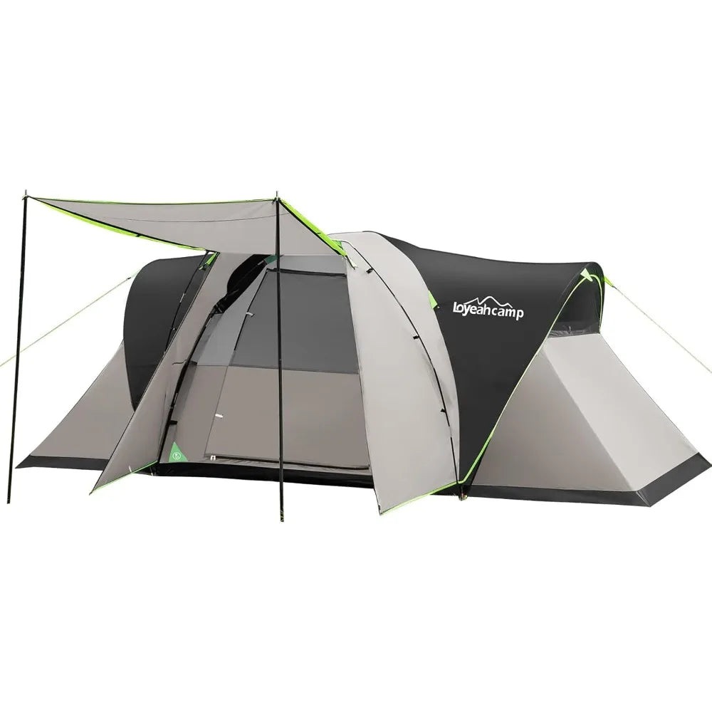 8 Person Larger Extended Dome Camping Tent with 3 Rooms, Waterproof Semi-Freestanding Family Outdoor Tent with Spacious Interior