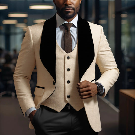 Mens 3 Piece Tuxedo,  Slim Suit Set, Paisley Blazer Vest and Pants