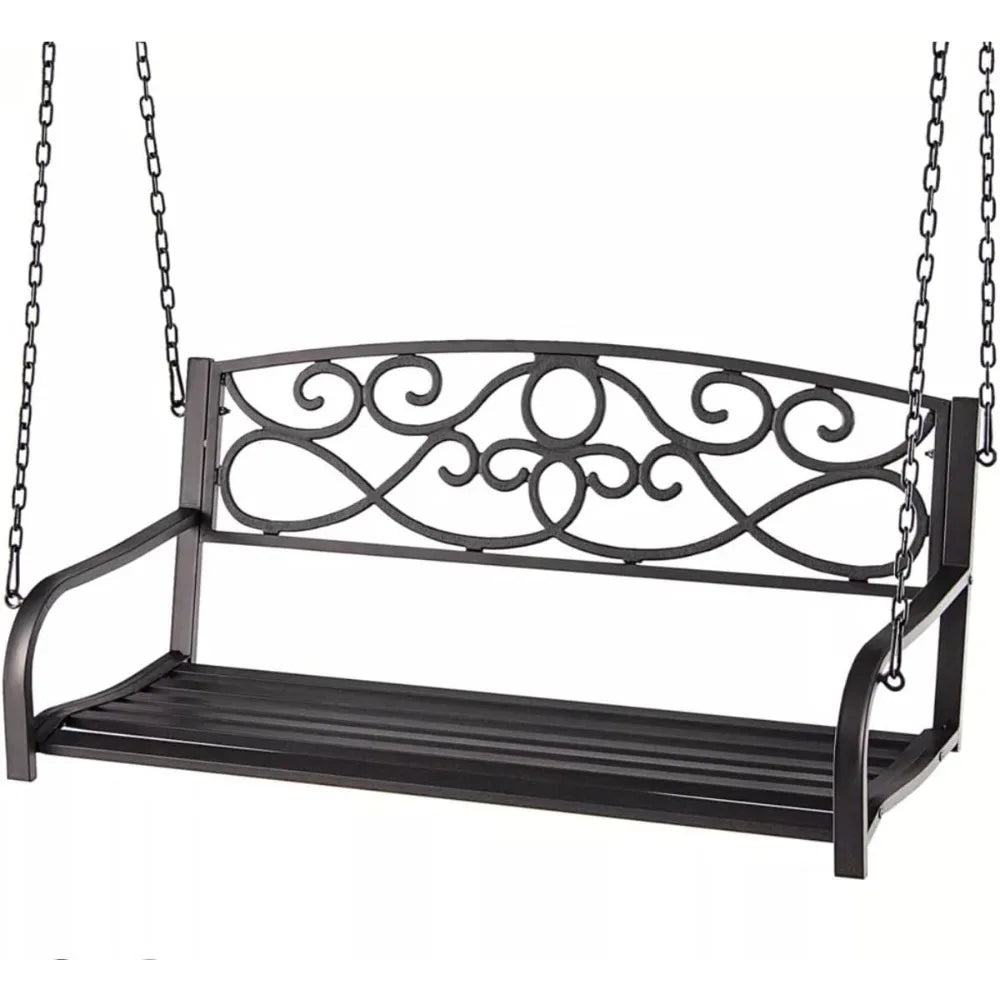 Outdoor Hanging Slat Metal Patio Porch Swing, Bronze Color Antique Style Overall Dimensions: 52"(L) x 21"(W) x 19"(H) Seat: