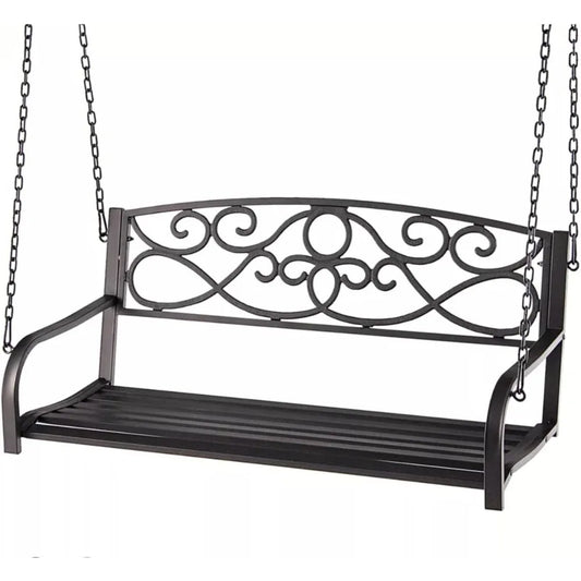 Outdoor Hanging Slat Metal Patio Porch Swing, Bronze Color Antique Style Overall Dimensions: 52"(L) x 21"(W) x 19"(H) Seat: