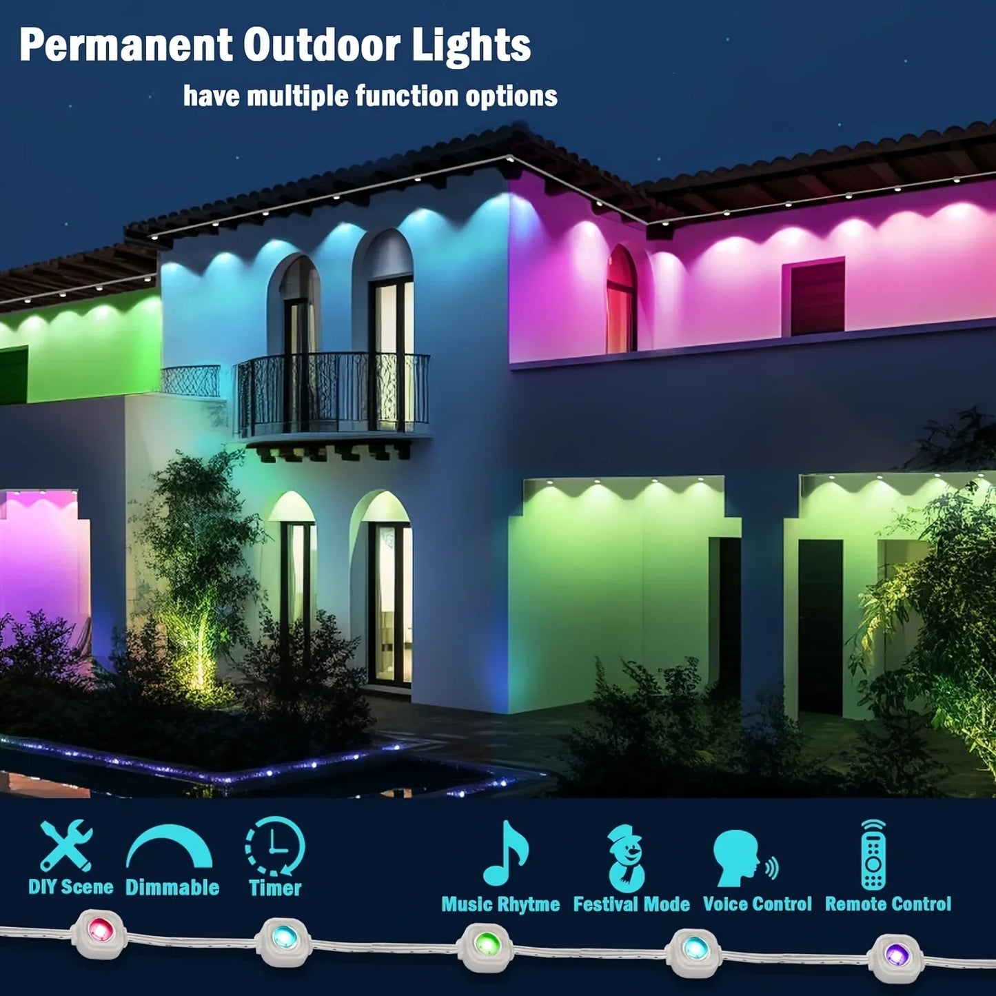 Eave Lights, Permanent Outdoor LED Light String Strip. APP Smart DlY Auto Scene Lighting Decor