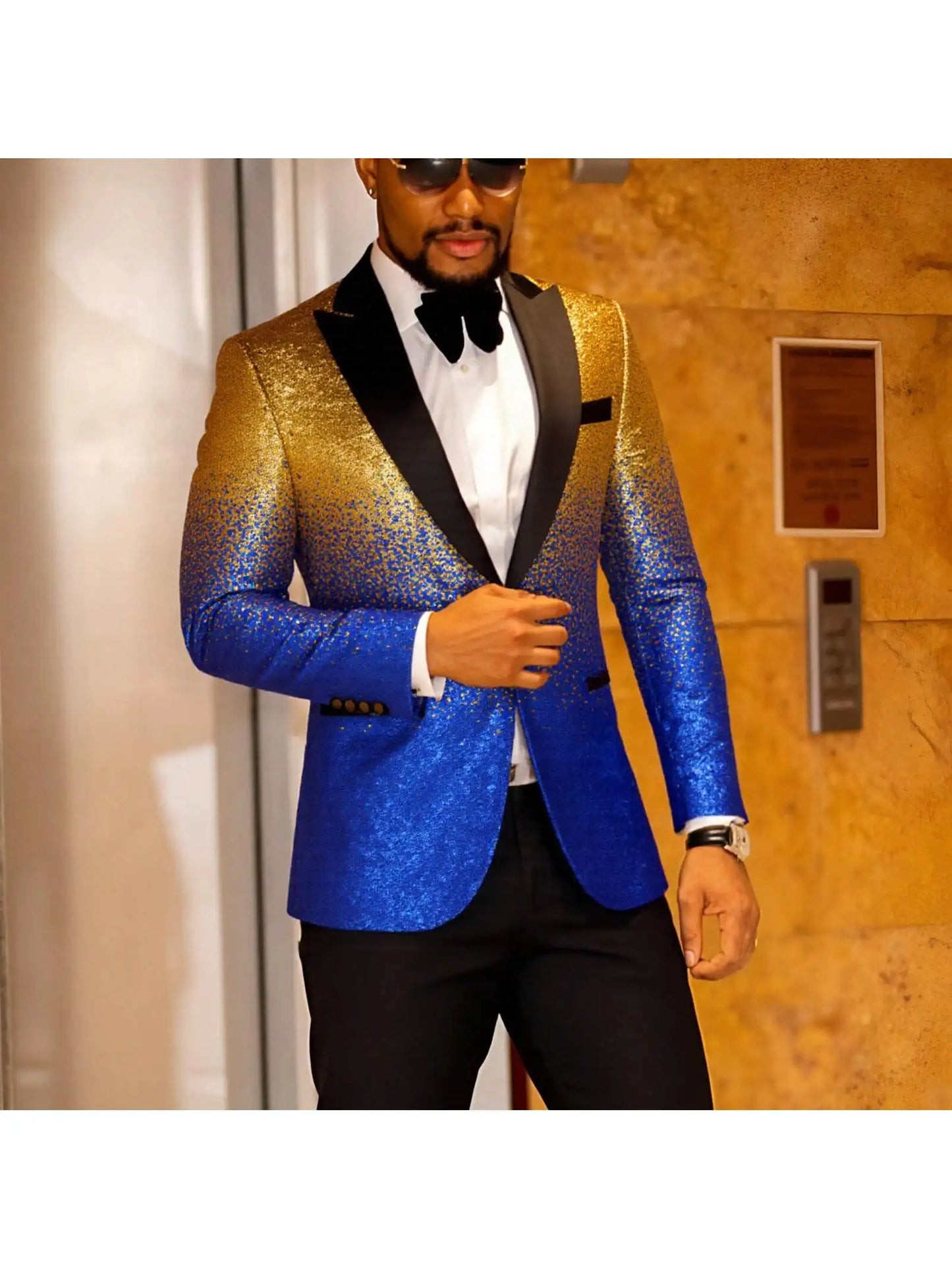 Men Shiny Suit Jacket One Button