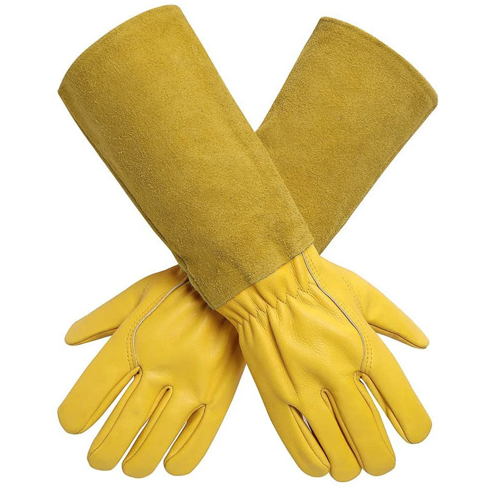 1 Pair Long Thorn Proof Rose Pruning Gloves with Forearm Protection Leather Gardening Gloves