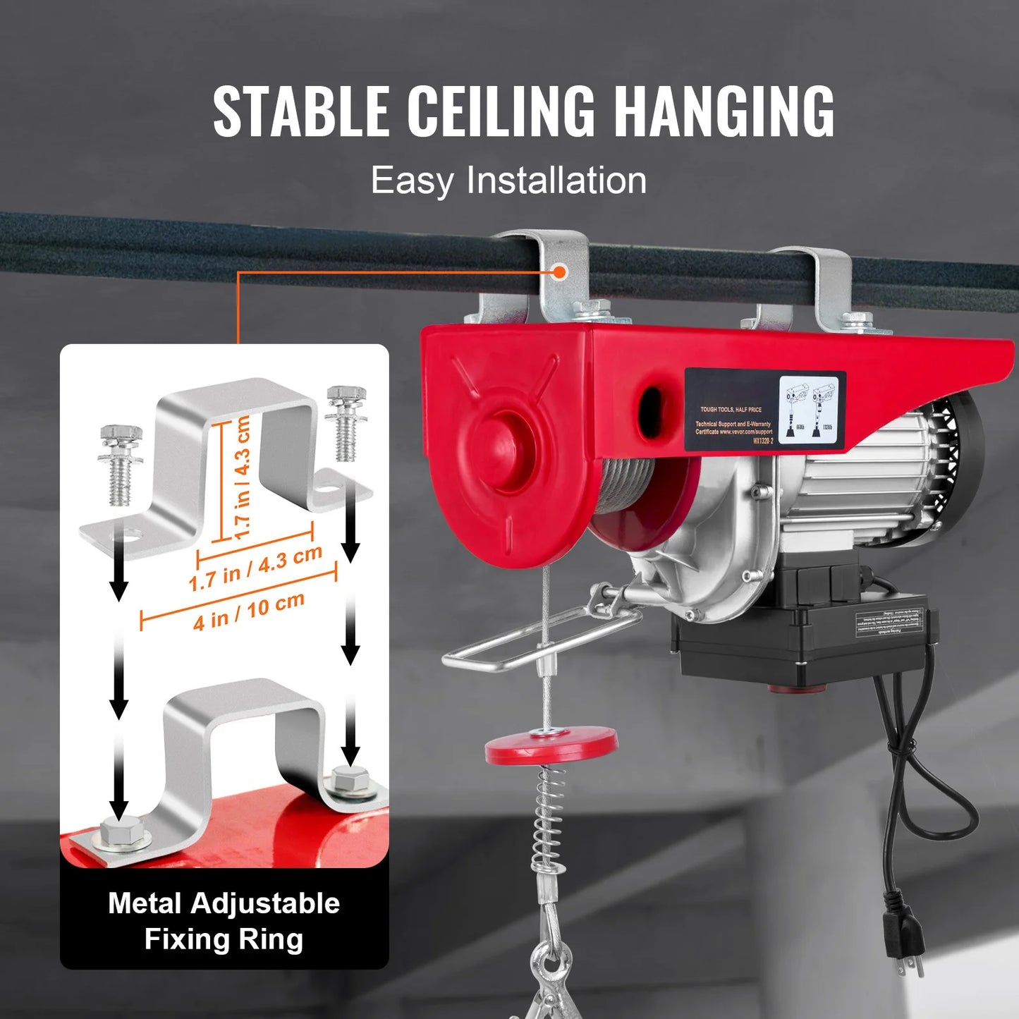 880/1320/1760/2200 Pound Electric Hoist Lifting Crane. Cable Hoist Winch for Boat, Car, Garage. With Wired Remote Control Lifter
